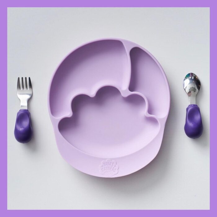 Nana manner-purple plate and cutlery